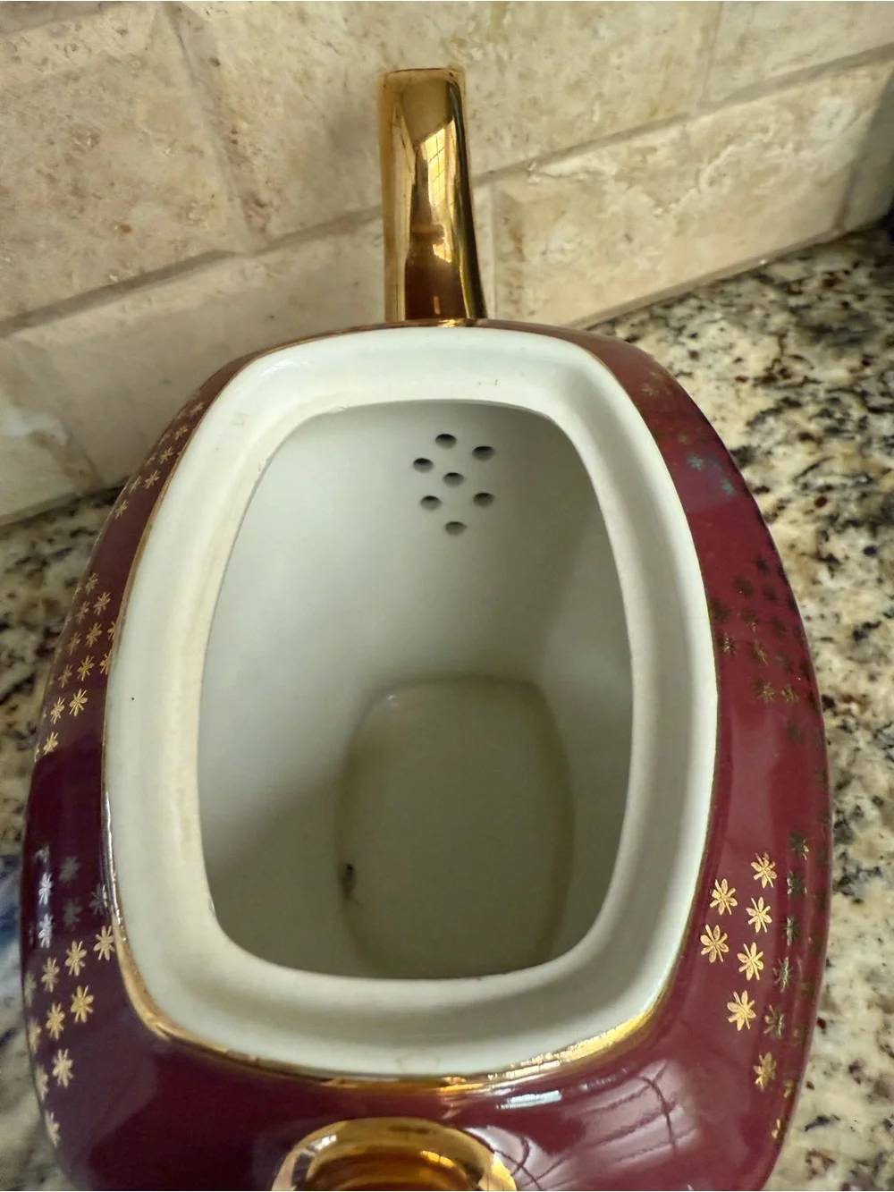 Burgundy Porcelain Teapot with Gold Accents